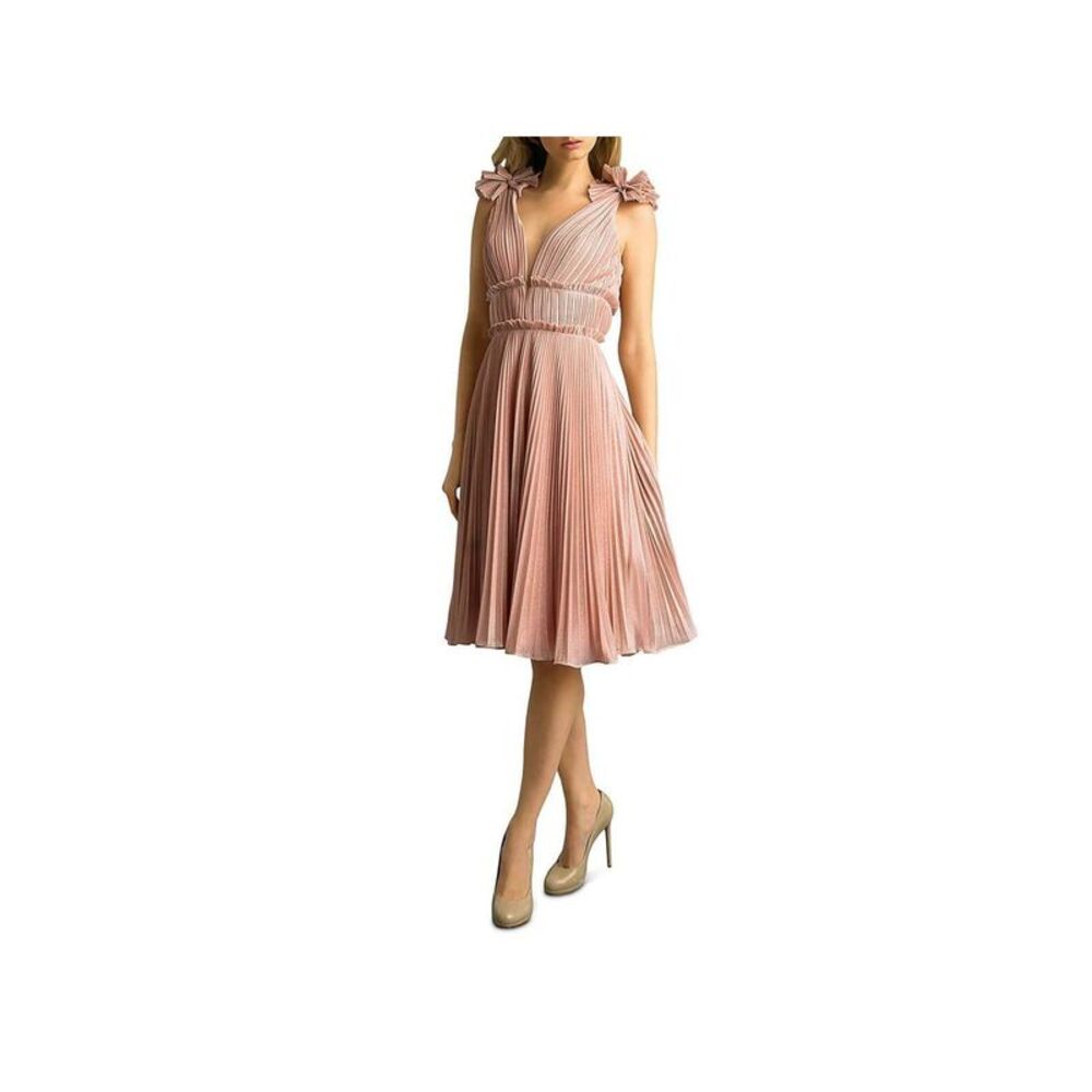Basix Womens Pink Spaghetti Strap Below The Knee Fit + Flare Evening Dress 4